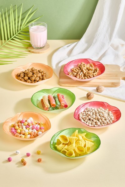 Lora Bianca Viola 6-piece white glass apple-shaped snack/fruit/meze bowl set