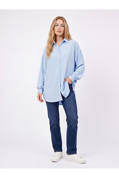 Relinefashion Γυναικείο Oversized Πουκάμισο Μακρυμάνικο με Ανάγλυφη Υφή – Σιέ...