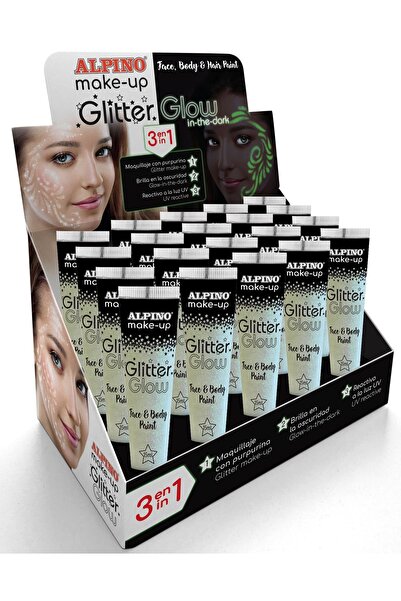 Alpıno Make-up, 20 tubiček x 15 ml/displej, svítící ve tmě třpytivý make-up -...