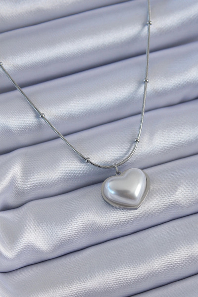 SORA GROUP 316L Steel Silver Color Pearl Heart Model Minimal Ball Detail Wome...