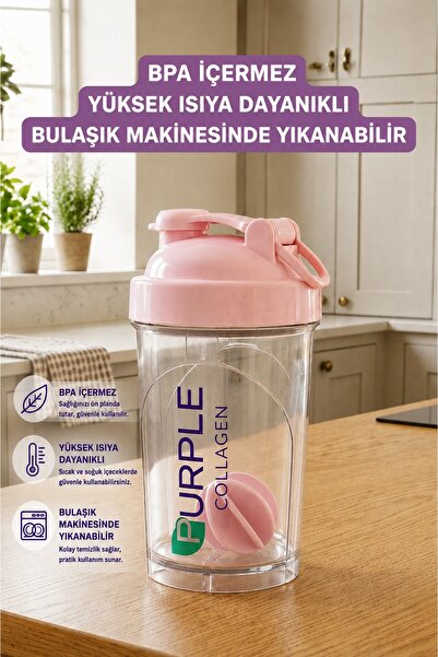 Purple Collagen Shaker 500ml Şeffaf | BPA İçermez Matara, Yüksek Isıya Dayanı...