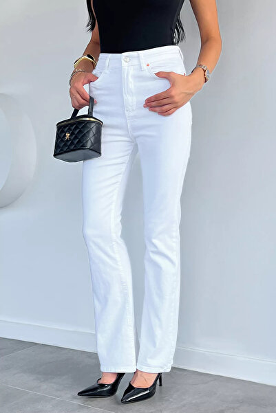 Aryena White Women's Lycra High Waist Spanish Flare Gabardine Trousers