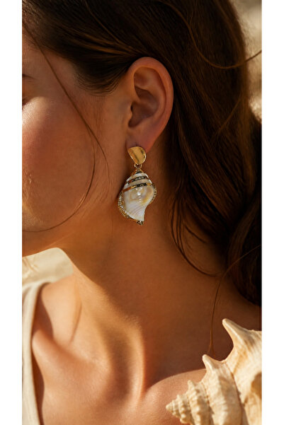 Mise Aksesuar Seashell Earrings with Gold Color Details, Premium Quality
