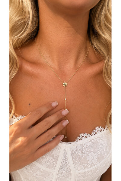 GLARE JEWELRY CO قلادة من الفولاذ المقاوم للصدأ على شكل حرف Y مع تفاصيل للعين