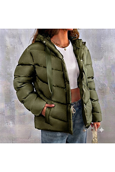 ladyzey Women's Khaki Hooded Puffer Coat