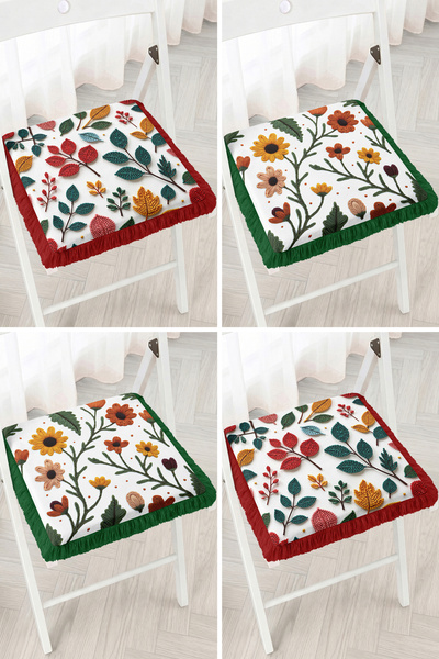 Realhomes Colorful Leaf and Flower Embroidery-Looking Patterned 4-Piece Fring...
