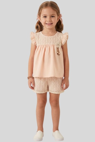 ww waka waka kids store Girl's Cream Lace Embroidered Floral Detailed Ruffle ...