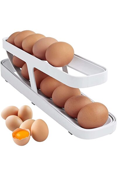 Yelajoy White Egg Fridge Organizer, Automatic Rolling Dispenser, Poultry Prod...