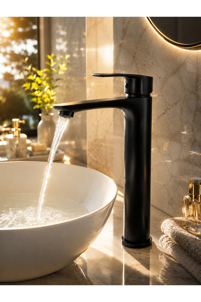CEKO ARMATÜR SİYAH ÇANAK LAVABO BATARYASI – YÜKSEK GÖVDELİ MODERN LAVABO MUSLUĞU
