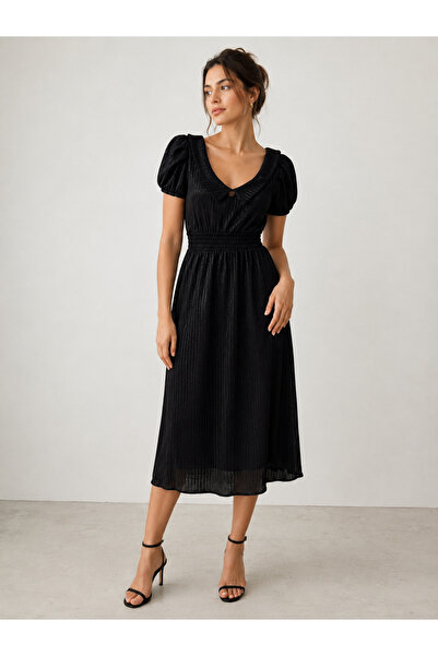 VERYMODA Dress with Pleated Shoulders and Pleated Waist