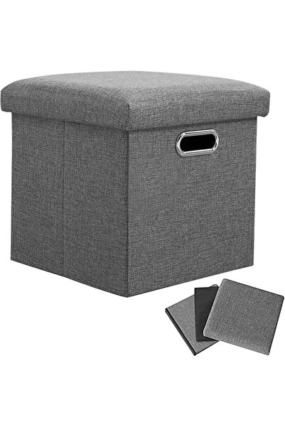 TRASSLE 14.9 Inch Folding Storage Ottoman Cube, Sponge Padded Lid Foot Rest S...