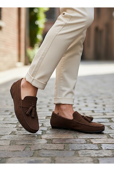 KAFKASLAR Tasseled Corcik Model Real Suede Leather Soft Sole Loafer Men's Shoes