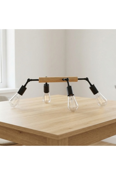 DeaL Candelabru regal suspendat din lemn și metal negru — Iluminat elegant ✨ 🛋️