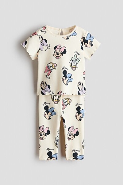 H&M 2 Parçalı Pamuklu ve Baskılı Set