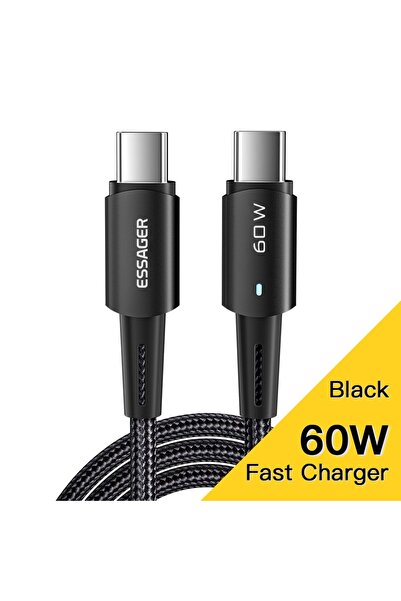 Choice21 ESSAGER 2m 60W Black Essager PD100W 60W Type C C to C Cable Fast Cha...