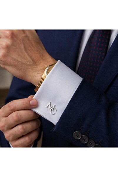 N!da Jewelry 925 Ayar Gümüş Çapraz Tasarım Çift Harf Kol Düğmesi