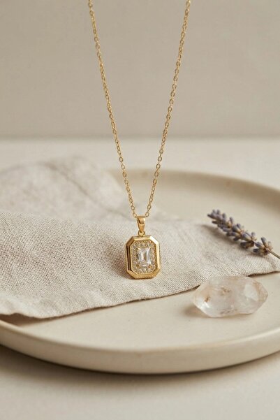 TakÇalıştır 316L Steel Chain Gold Color Square Shape Necklace