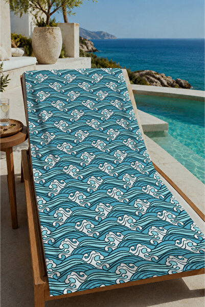 Evmila Petrol Blue Fish Scale Wave Geometric Patterned 70X150 Beach Towel - C...