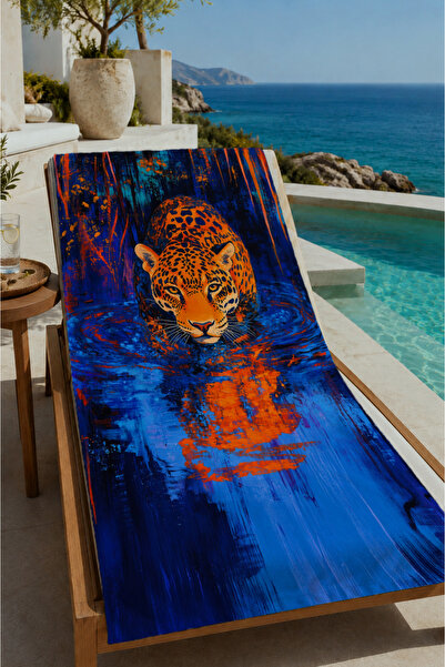 Evmila Πετσέτα θαλάσσης 70x150 με εικονογράφηση Navy Blue Orange Tiger - Πετσ...