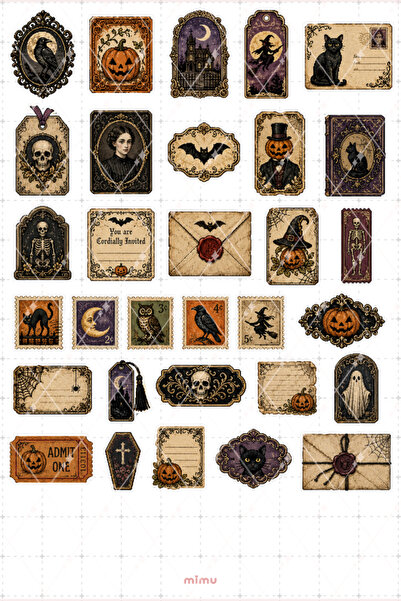 Mimu Art Studio Pixel Art Halloween Sticker Seti Balkabağı Kara Kedi ve Cadı ...