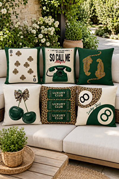 stellahomes Set of 6 Green Leopard, Lucky Girl, and Retro Patterned Digital P...