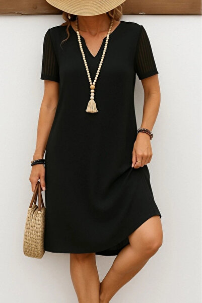 Beruflic Women's Short Sleeve V-Neck Short Janjan Crepe Dress