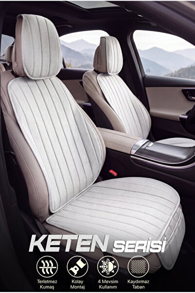 TORPEDO Linen Series Car Seat Cushion Set with Pockets & Anti-Sweat Backing -...
