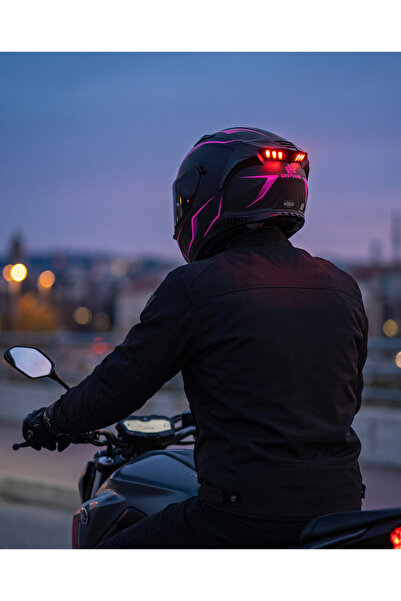Caspiano HOMER Full-Face Led Işıklı Motosiklet Kaskı Matt Black / Pink ECE-R ...