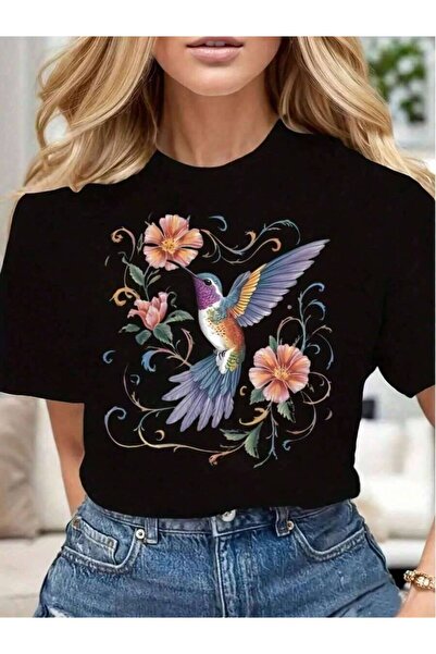 23ERVA Hummingbird And Flowers Print Women Casual Shirt Soft Comfortable Moth...