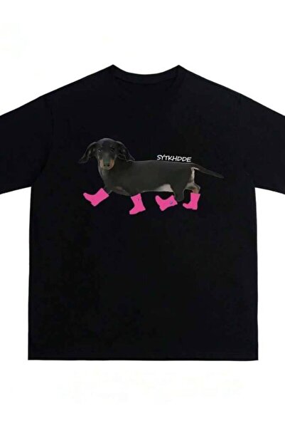 23ERVA American Streetwear Style Dachshund Dog Print Short-Sleeved T-Shirts F...
