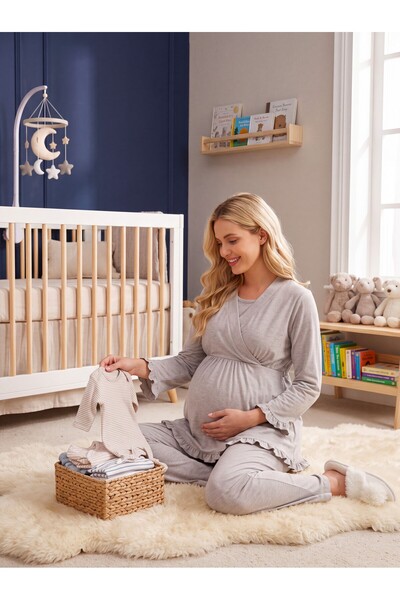 Lohusa Homewear New Season Beige Double-Breasted Collared Design with Easy Br...