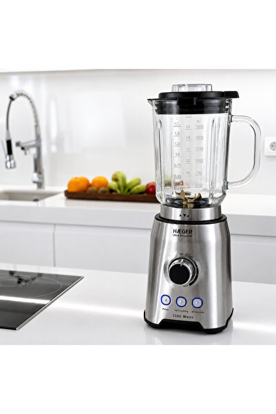 HAEGER Blender cu Vas din Sticla Titanium ULTRA 1200W, Lame din Titan, Capacitate 1.75L, Puternic