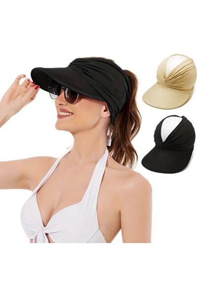 STARSTAR Sun hat 2pc black+beige wide brim foldable beach/sports.