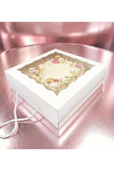 EgeConcept asetat pencereli 35x35x11 ASETAT KAPAKLI İPLİ PASTA KUTUSU