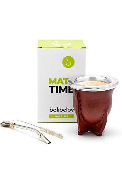 BALIBETOV Leather Wrapped Handmade Yerba Mate Gourd (Mate cup) with Bombilla ...
