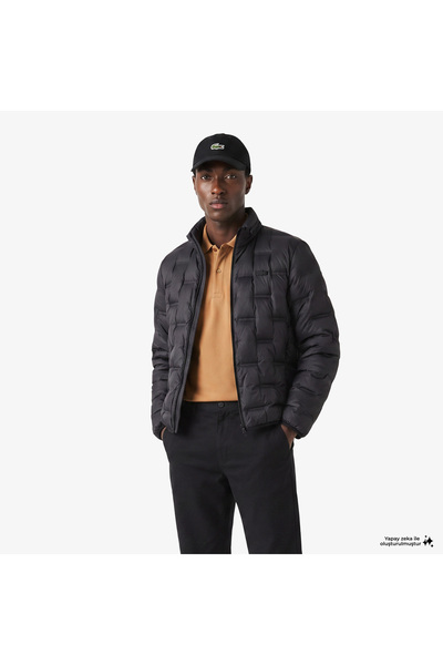 Lacoste Erkek Regular Fit Dik Yaka Kapitone Siyah Mont