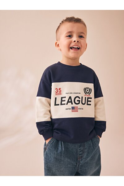Tinymuyt Boy's Front Printed Combed Cotton Sweatshirt Navy Blue