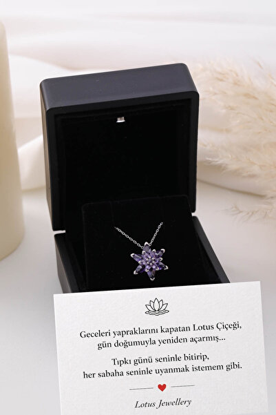 LOTUS JW Işıklı Kolye Kutulu Gümüş Lotus Çiçeği Kolye | 925 Ayar Gümüş Kolye