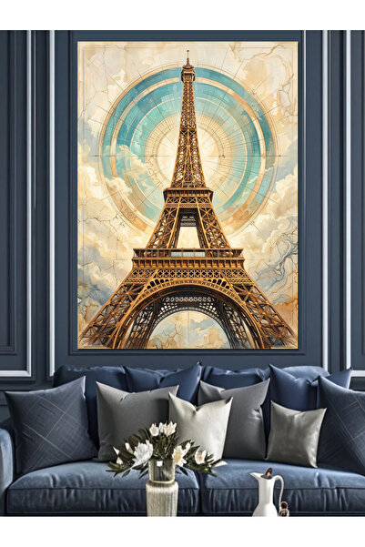 Artmeg Tablou decorativ din pânză cu mandala turnului Eiffel - tablou din lem...