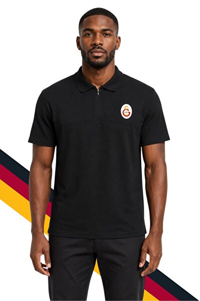 Galatasaray Αδειοδοτημένο μαύρο μπλουζάκι με γιακά πόλο