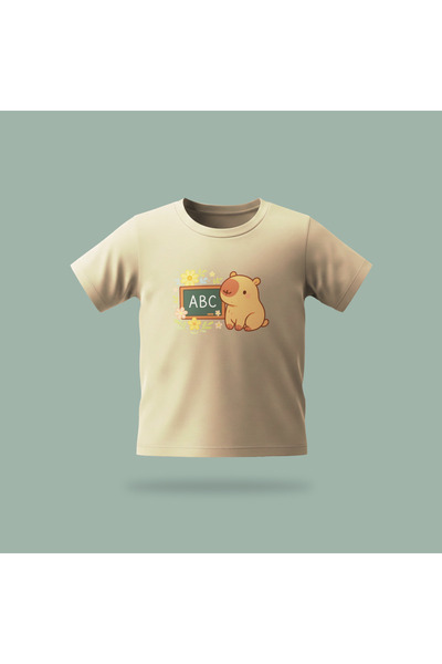 Erays Home Children's Capybara Abc Patterned Printed T-Shirt 100% Cotton Sing...