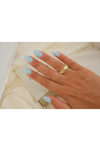 ATELİER TUĞBA Yzk664 Yonca Detail Zircon Stone Adjustable Ring