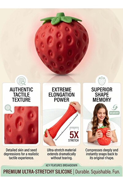 REZZOSS Sensory Squishy Strawberry Fidget Toy for Adults & Kids – Giant 17cm Jumbo Anti-Stress Relief Toy & Office Desk Tension Tackler | Ultra-Stretchy Realistic Berry Squishy with Superior Memory Sn