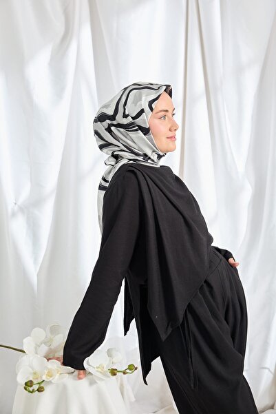 Silk Home Twill Silk Scarf Abstract Black