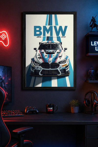 Charmbi Poster BMW M4 cu ramă din lemn negru, imprimare digitală premium, pic...