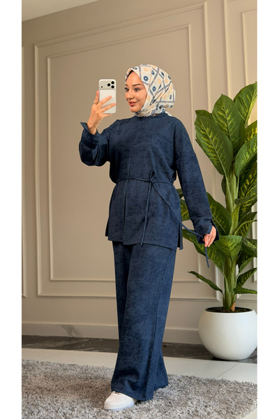 Suede Style 6613 - طقم نسائي أنيق ومريح من قماش الفيسكون الناعم مع أربطة عند ...