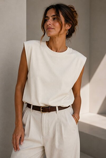 bb butik basic Soft Touch Zero Neck Draped Sleeveless Blouse Md0989