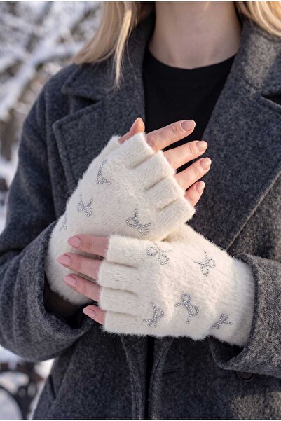 Aware Time Luxury Angora Knitwear Cut Finger Women's Gloves
