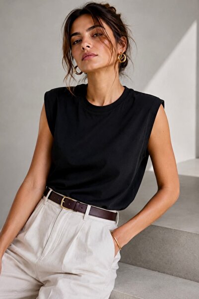 bb butik basic Soft Touch Zero Neck Draped Sleeveless Blouse Md0989