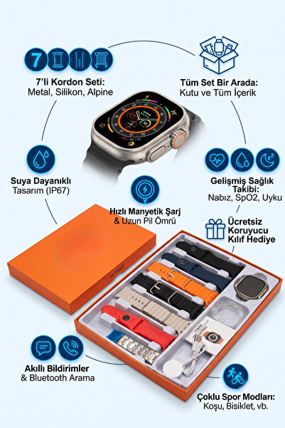 yumax 7 Kordonlu Akıllı Saat Bluetooth Arama Mesaj Bildirimi Sağlık Takibi Ma...